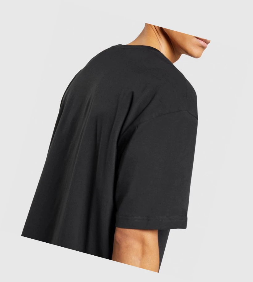 Camiseta Gymshark Central Oversized Hombre Negros | KVYLGBQ-02