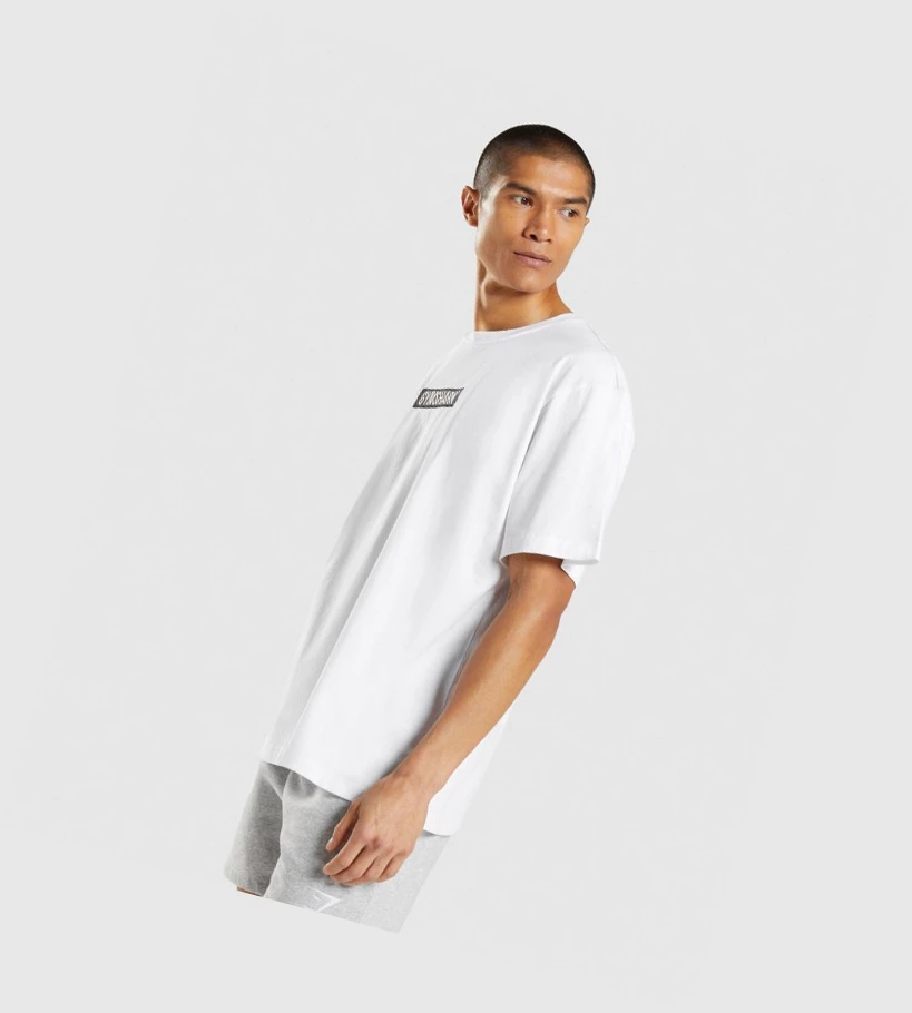 Camiseta Gymshark Central Oversized Hombre Blancos | XJVAGMN-92