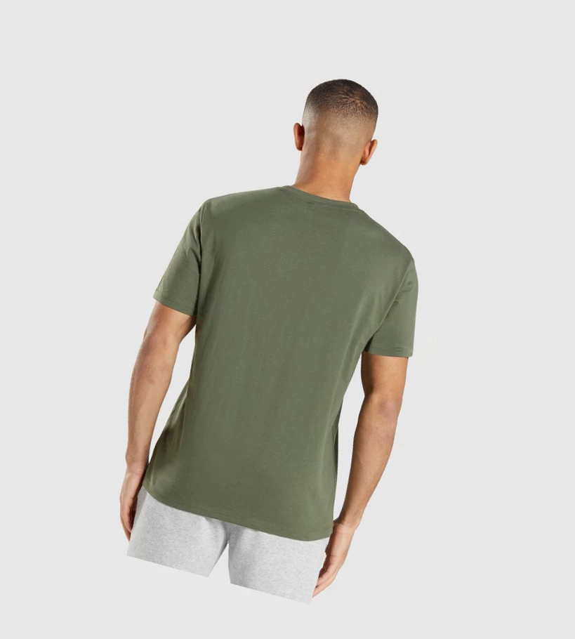 Camiseta Gymshark Crest Hombre Verde Oliva | EKRHNLJ-36