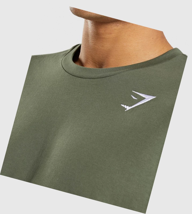 Camiseta Gymshark Crest Hombre Verde Oliva | EKRHNLJ-36