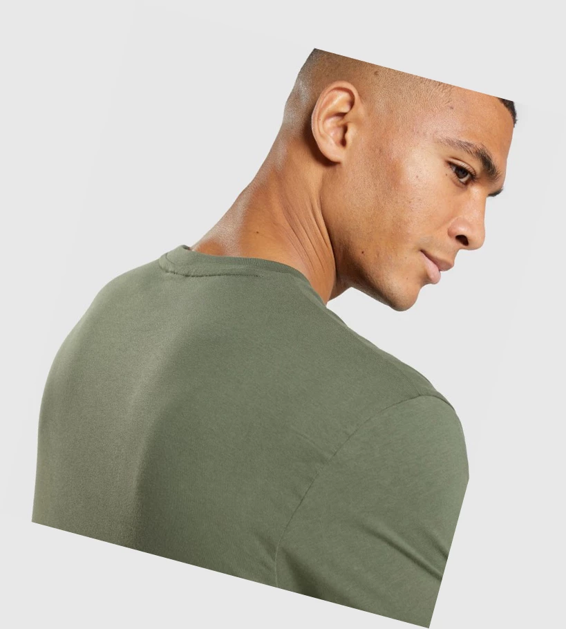 Camiseta Gymshark Crest Hombre Verde Oliva | EKRHNLJ-36