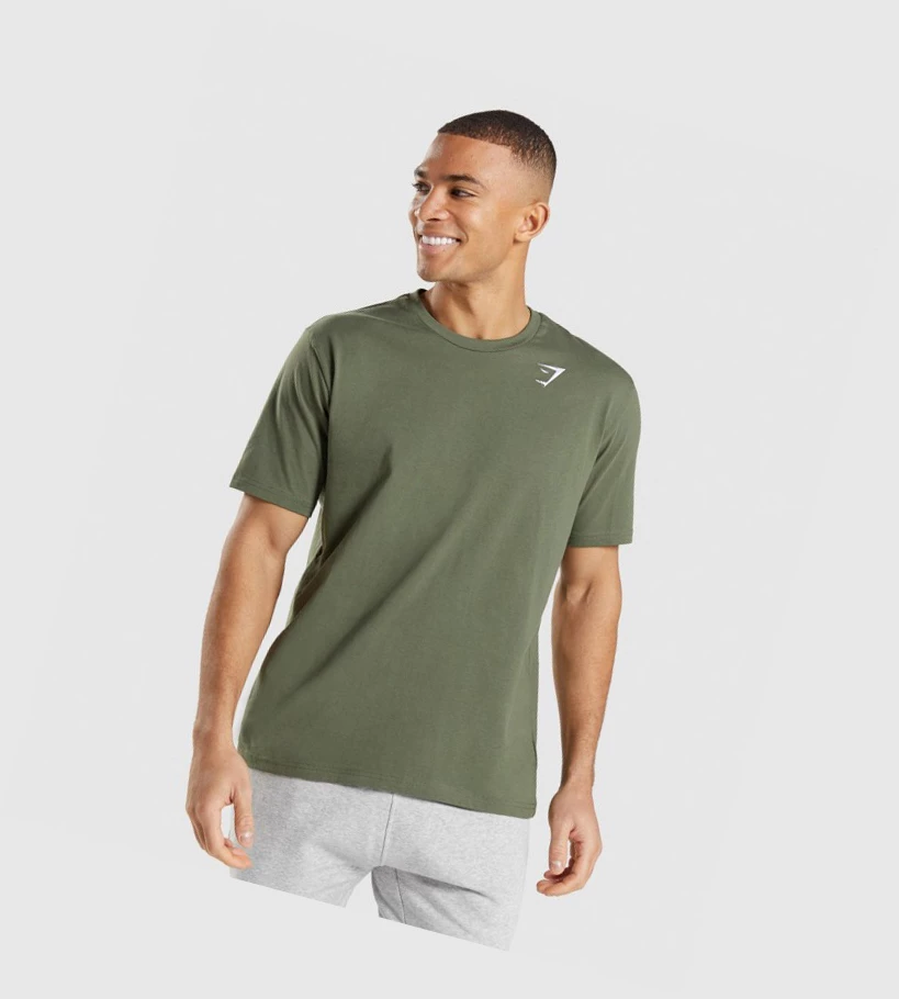 Camiseta Gymshark Crest Hombre Verde Oliva | EKRHNLJ-36