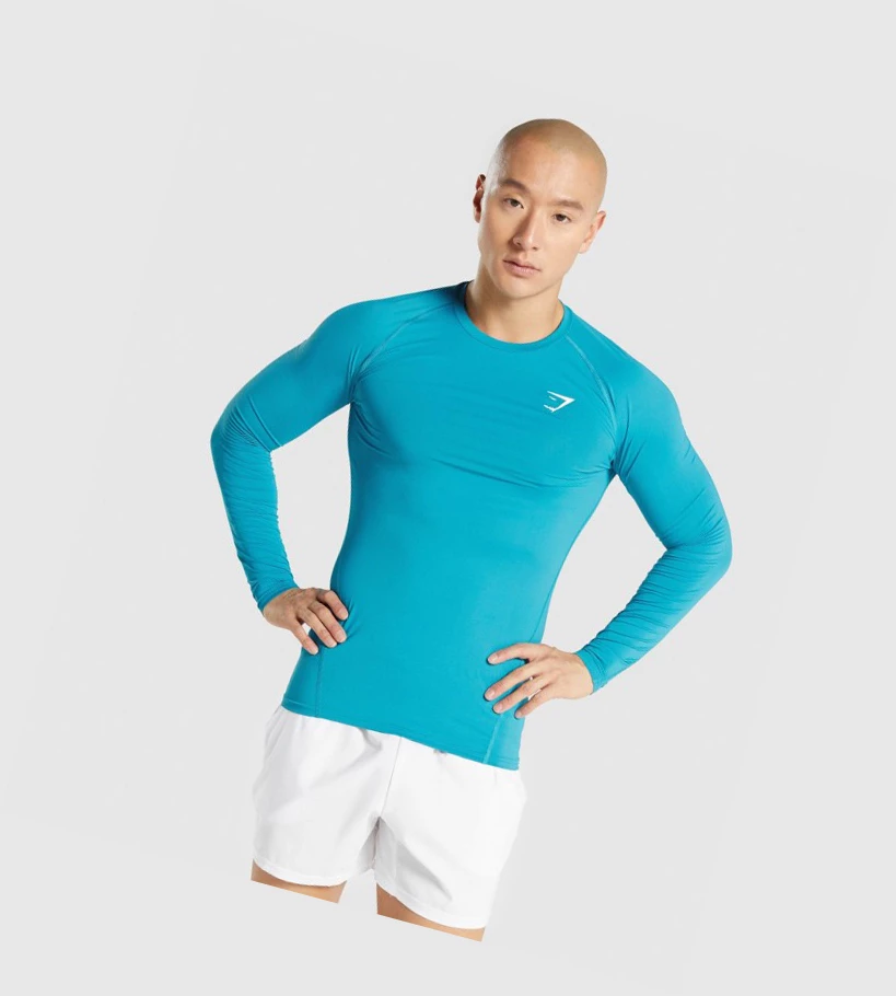 Camiseta Gymshark Element Baselayer Hombre Azules | OUKZWNC-25