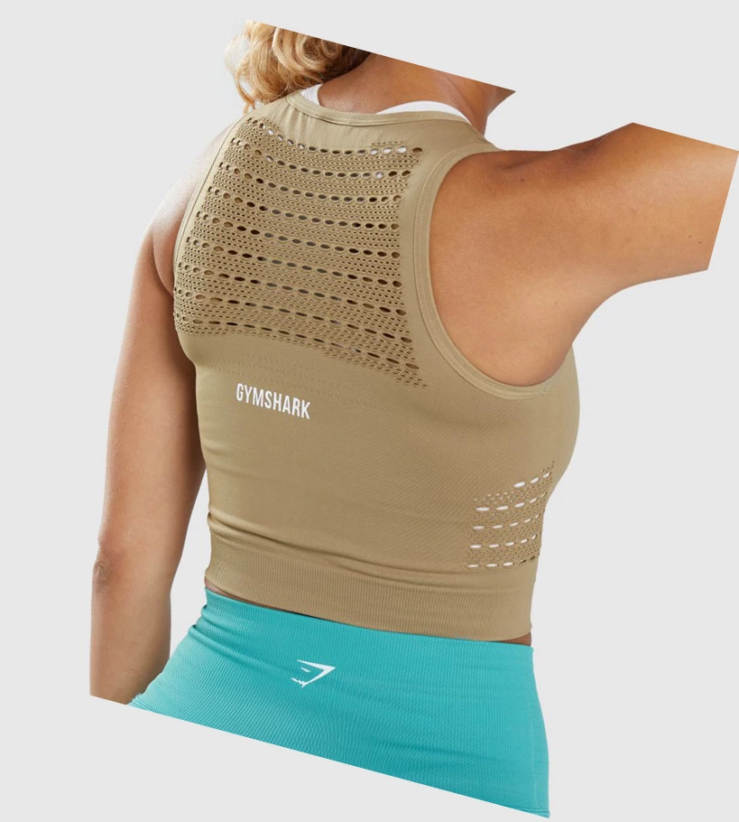 Camiseta Gymshark Energy Seamless Crop Top Mujer Marrom | EOQGKIB-58