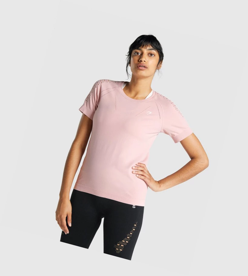 Camiseta Gymshark Energy Seamless Mujer Rosas Claro | EUCVZAS-65