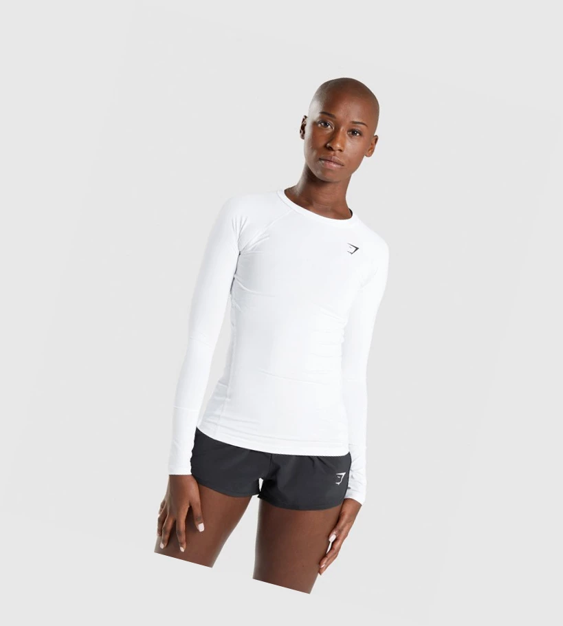 Camiseta Gymshark Entrenamiento Baselayer Top Mujer Blancos | GULOHEP-07