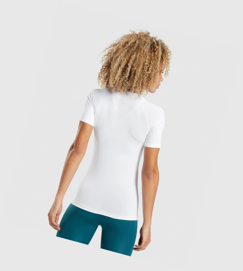 Camiseta Gymshark Entrenamiento Baselayer Mujer Blancos | SKUBGRI-70