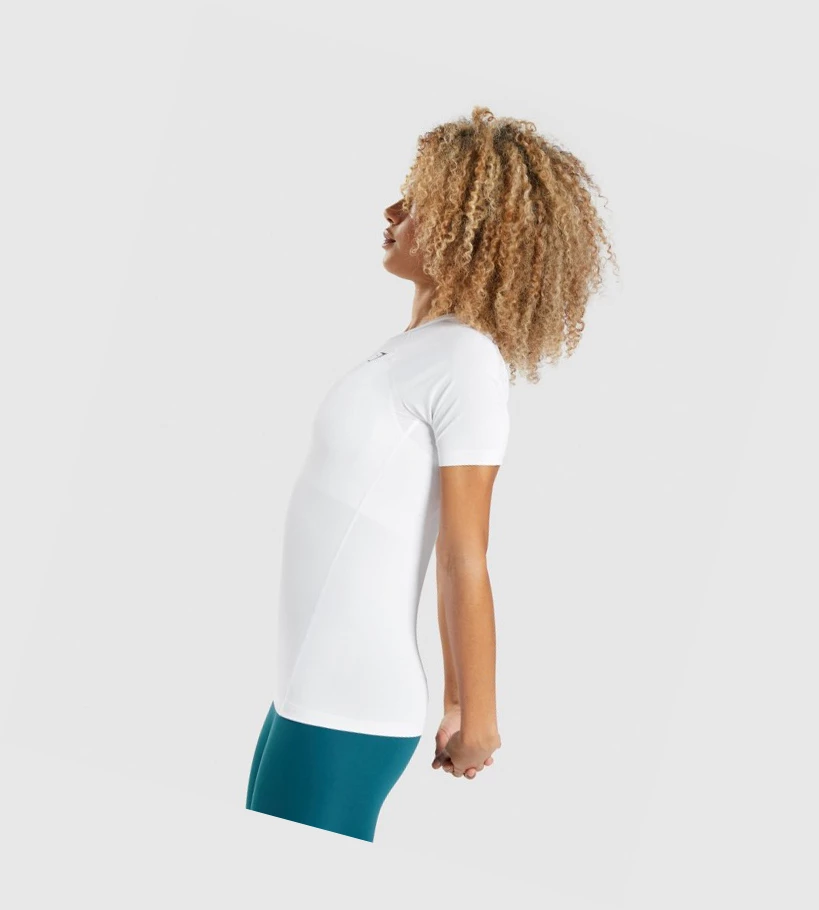 Camiseta Gymshark Entrenamiento Baselayer Mujer Blancos | SKUBGRI-70