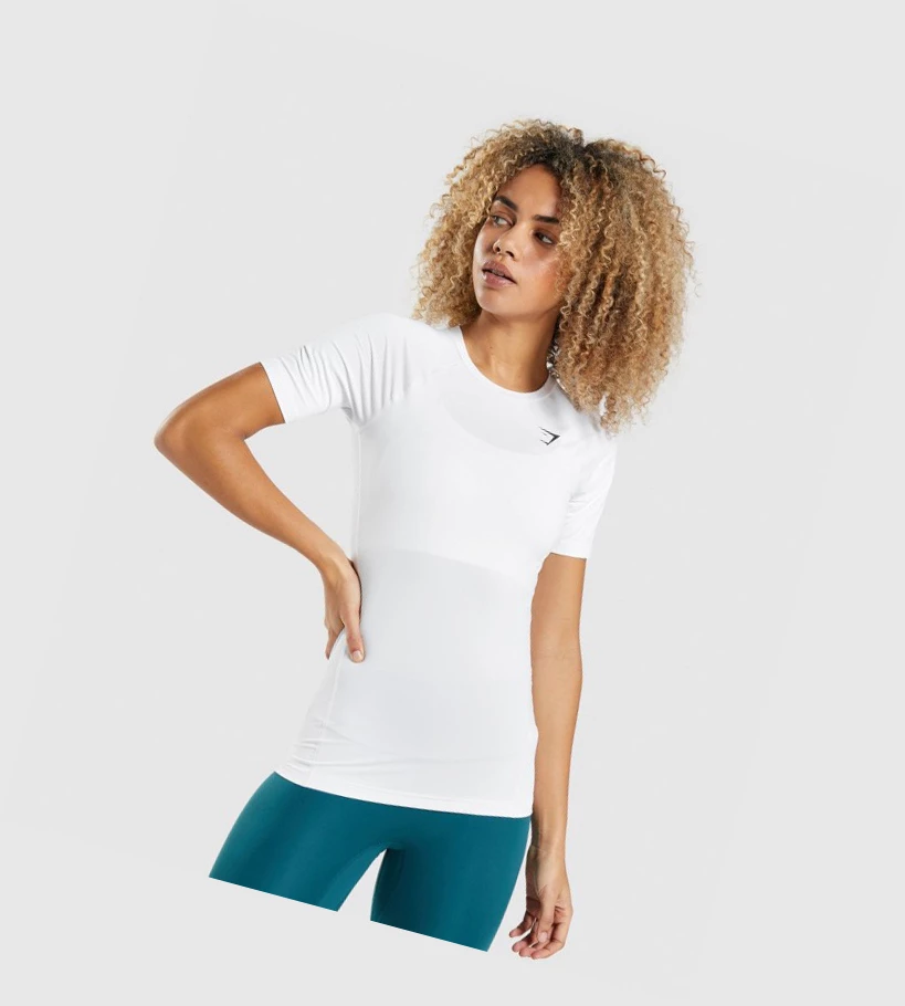 Camiseta Gymshark Entrenamiento Baselayer Mujer Blancos | SKUBGRI-70