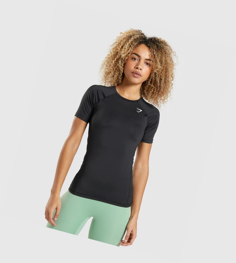 Camiseta Gymshark Entrenamiento Baselayer Mujer Negros | XFVKCEG-83