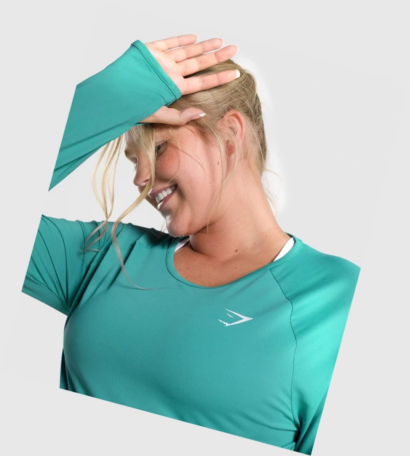 Camiseta Gymshark Entrenamiento Crop Top Mujer Turquesa | HMTKXIW-03