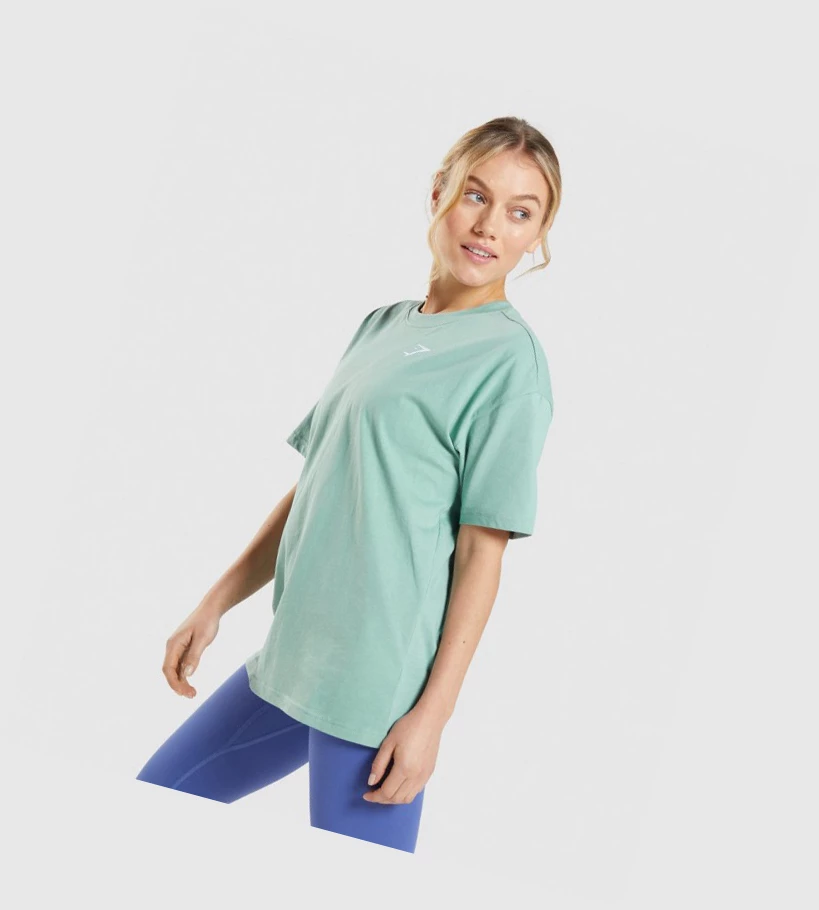 Camiseta Gymshark Entrenamiento Oversized Mujer Azules | ALMGPQS-67