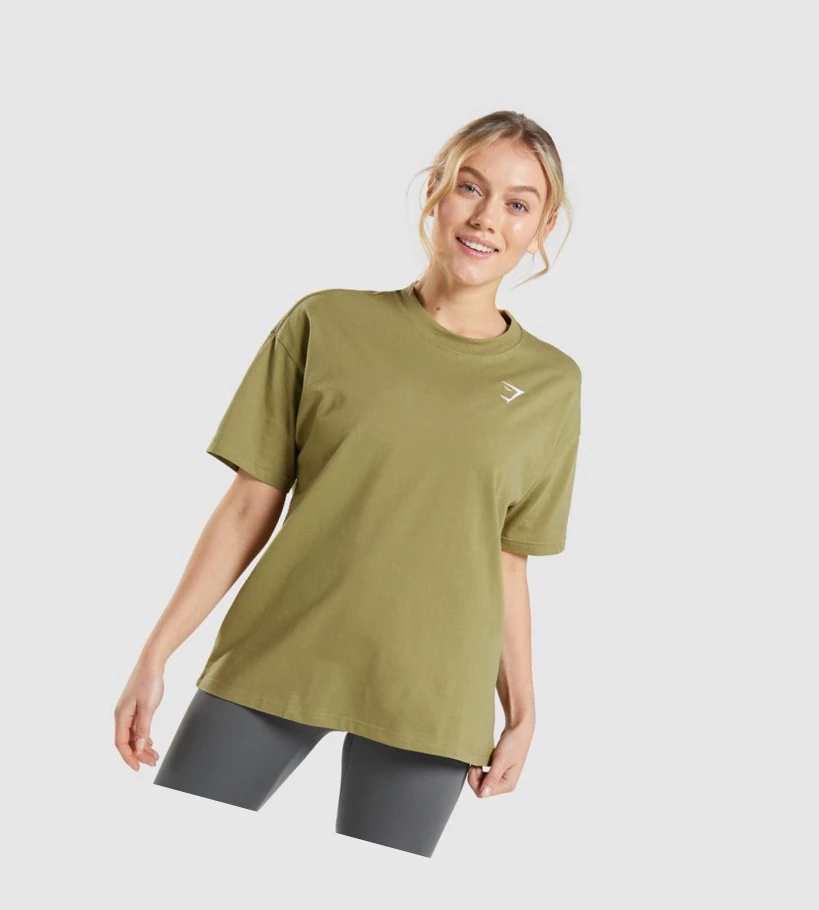 Camiseta Gymshark Entrenamiento Oversized Mujer Verdes | KZTBLWF-05