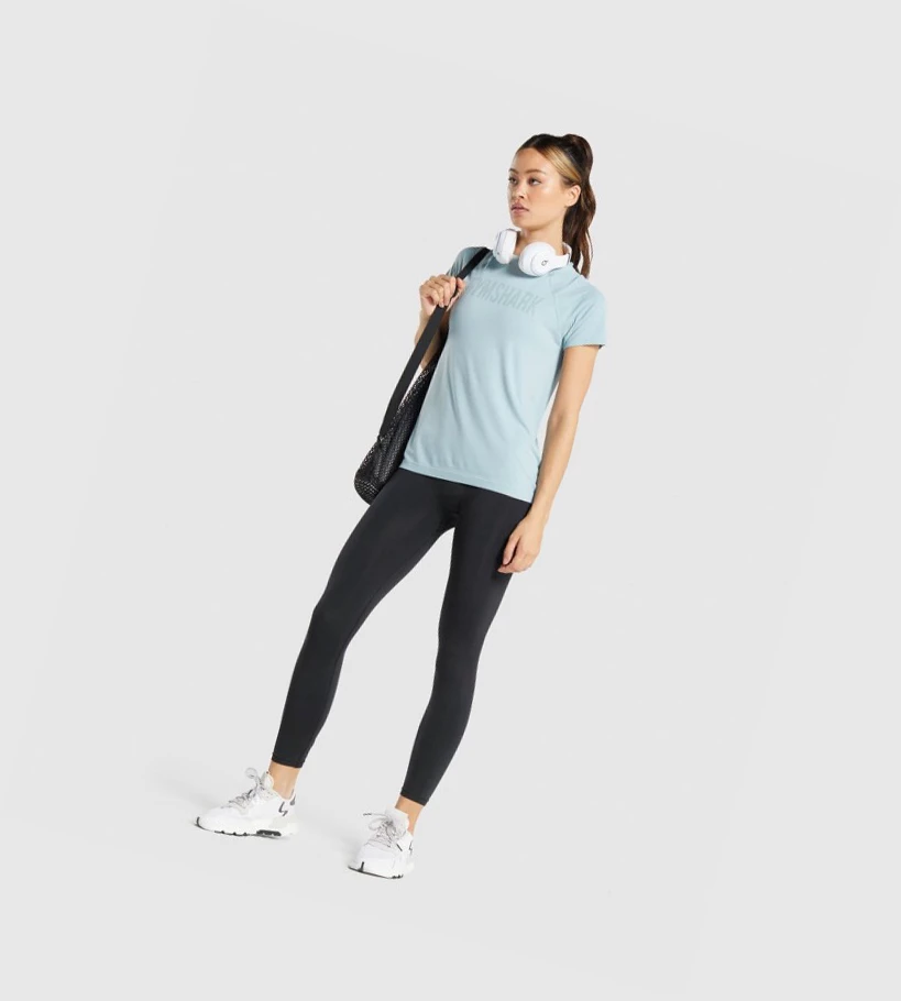 Camiseta Gymshark Fit Seamless Loose Mujer Azules | JBNQGRV-53