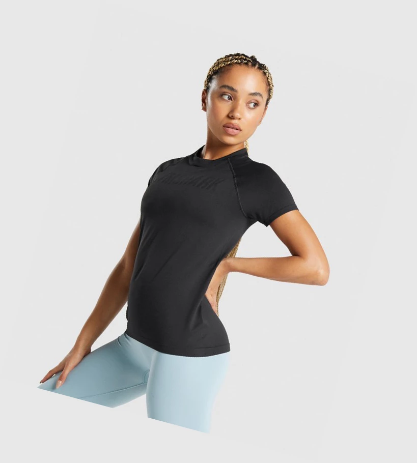 Camiseta Gymshark Fit Seamless Loose Mujer Negros | OCPDJUB-67