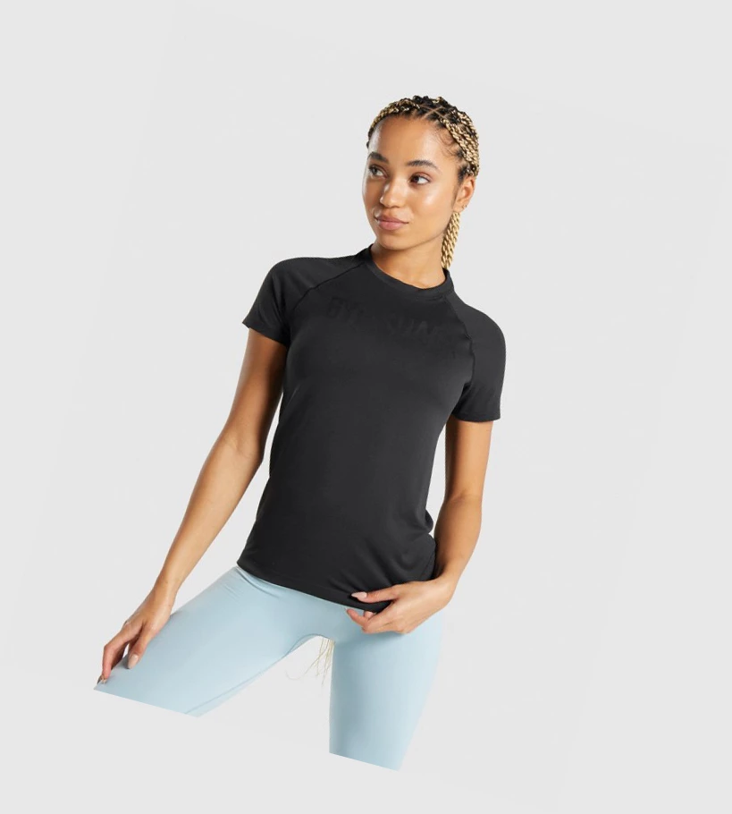 Camiseta Gymshark Fit Seamless Loose Mujer Negros | OCPDJUB-67