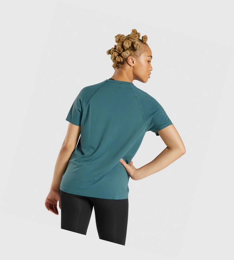 Camiseta Gymshark Fit Seamless Mujer Verdes Oscuro | IRHMGXE-40