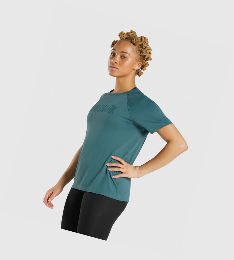 Camiseta Gymshark Fit Seamless Mujer Verdes Oscuro | IRHMGXE-40