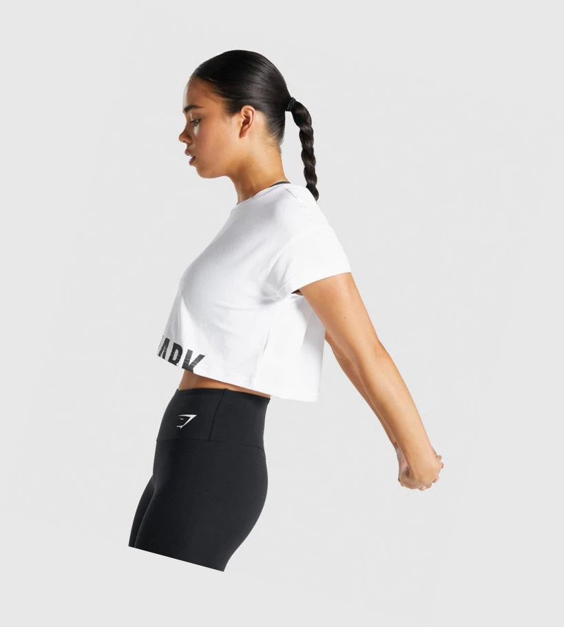 Camiseta Gymshark Fraction Crop Top Mujer Blancos | FOCWXGQ-35