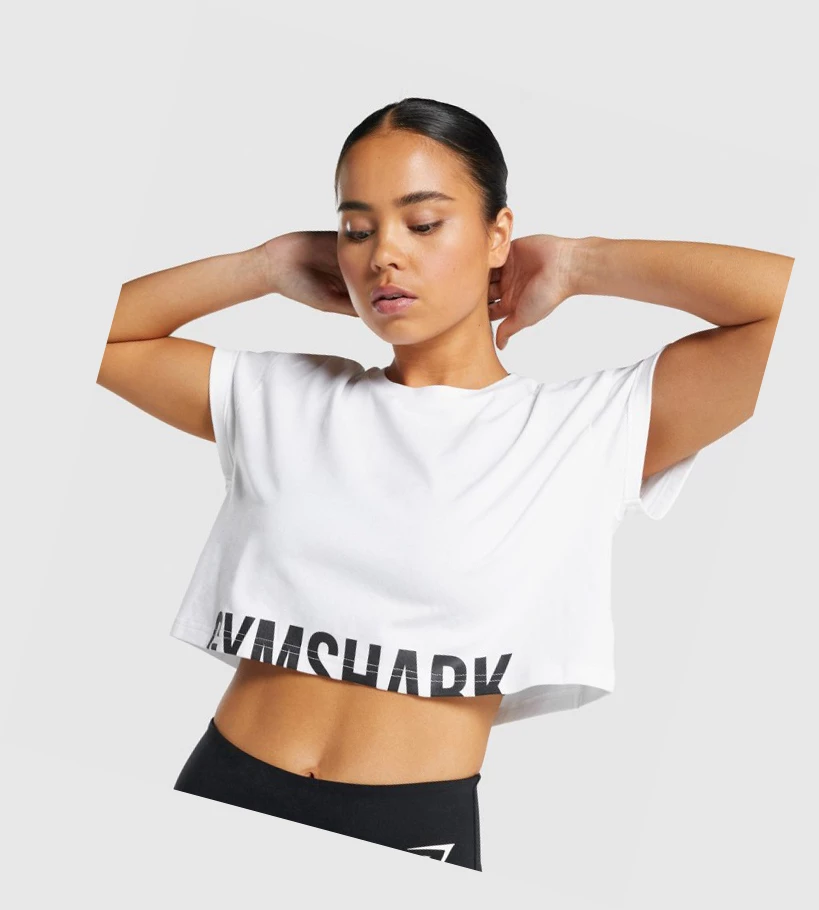 Camiseta Gymshark Fraction Crop Top Mujer Blancos | FOCWXGQ-35