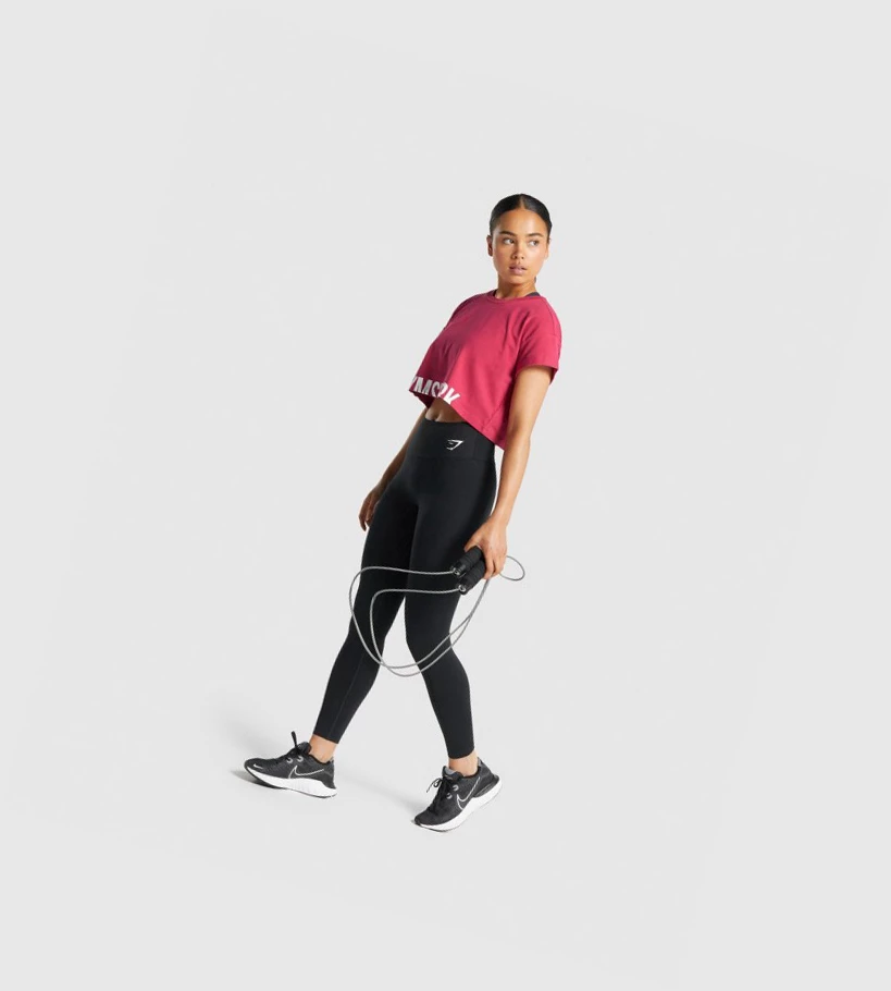 Camiseta Gymshark Fraction Crop Top Mujer Rosas | TWGSMPZ-40