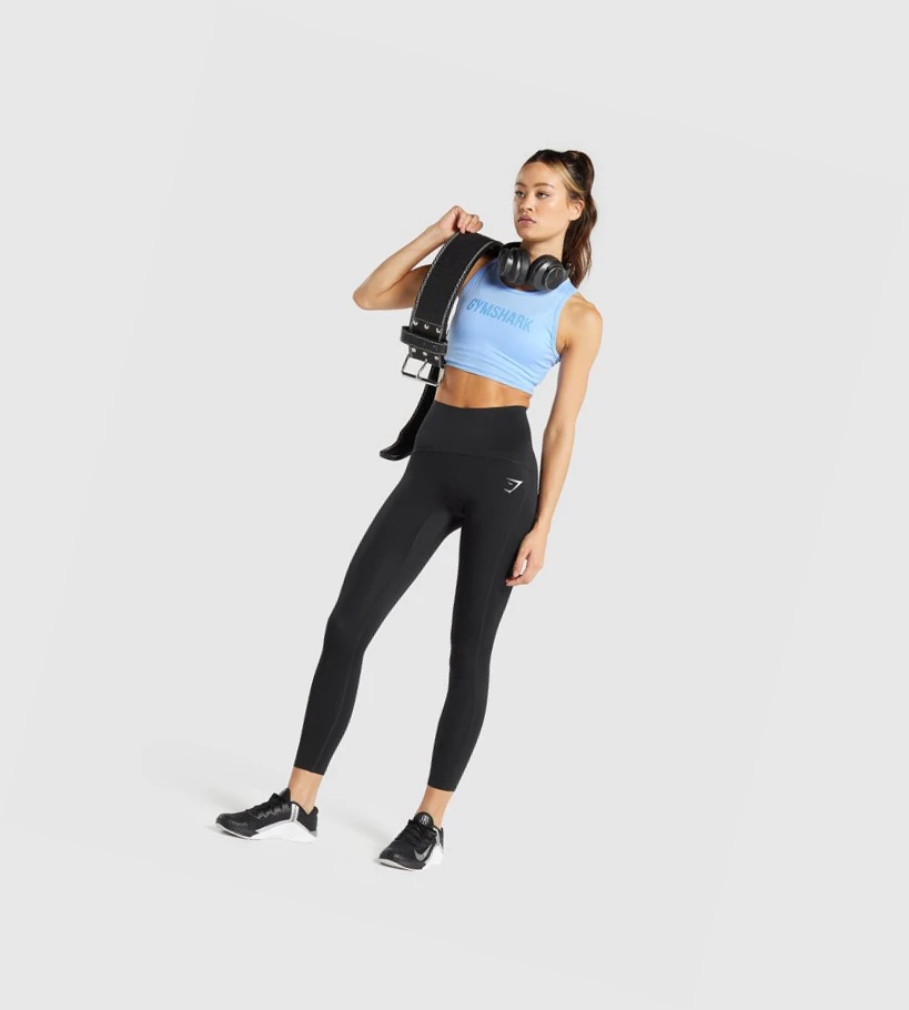 Camiseta Gymshark GS Power Crop Top Mujer Azules | USRJFPB-23