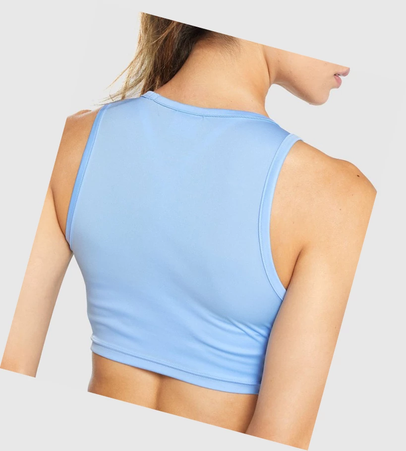 Camiseta Gymshark GS Power Crop Top Mujer Azules | USRJFPB-23