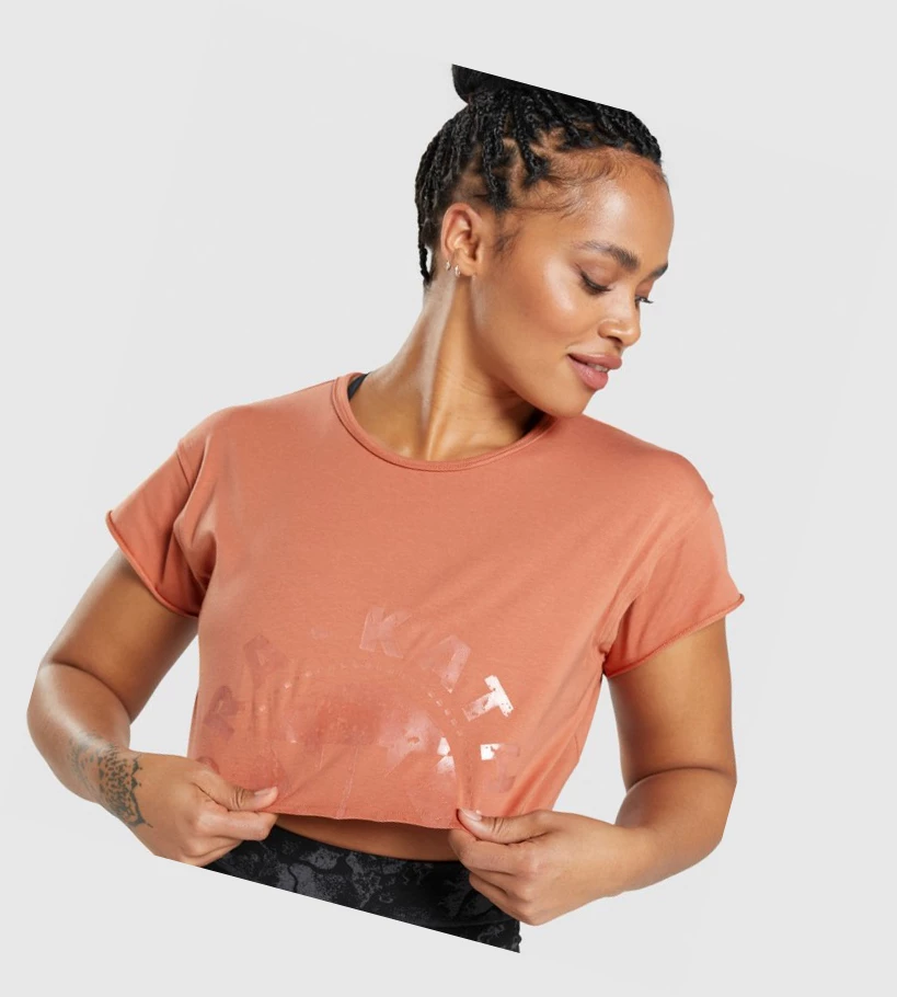 Camiseta Gymshark KK Fit Raw Crop Top Mujer Naranjas | JPKEIQM-05