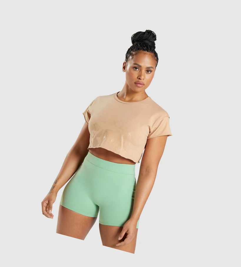 Camiseta Gymshark KK Fit Raw Crop Top Mujer Amarillos Claro | TFXVDHG-68