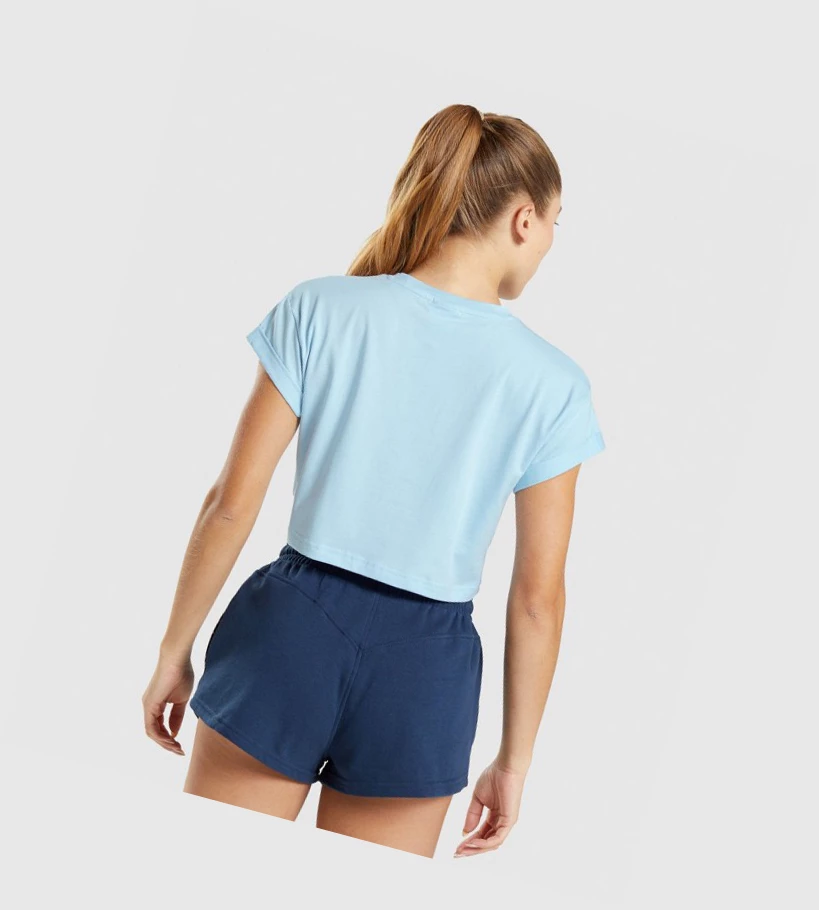 Camiseta Gymshark Legacy Estampados Crop Mujer Azules | CQGMJAD-86