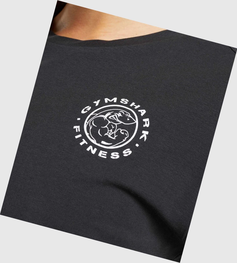 Camiseta Gymshark Legacy Estampados Crop Mujer Negros | GZPNVCS-34