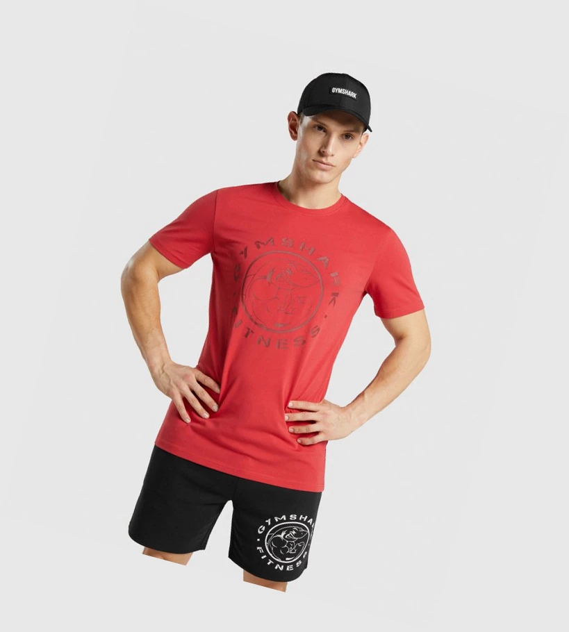 Camiseta Gymshark Legacy Hombre Rojos | VKQBTHA-63