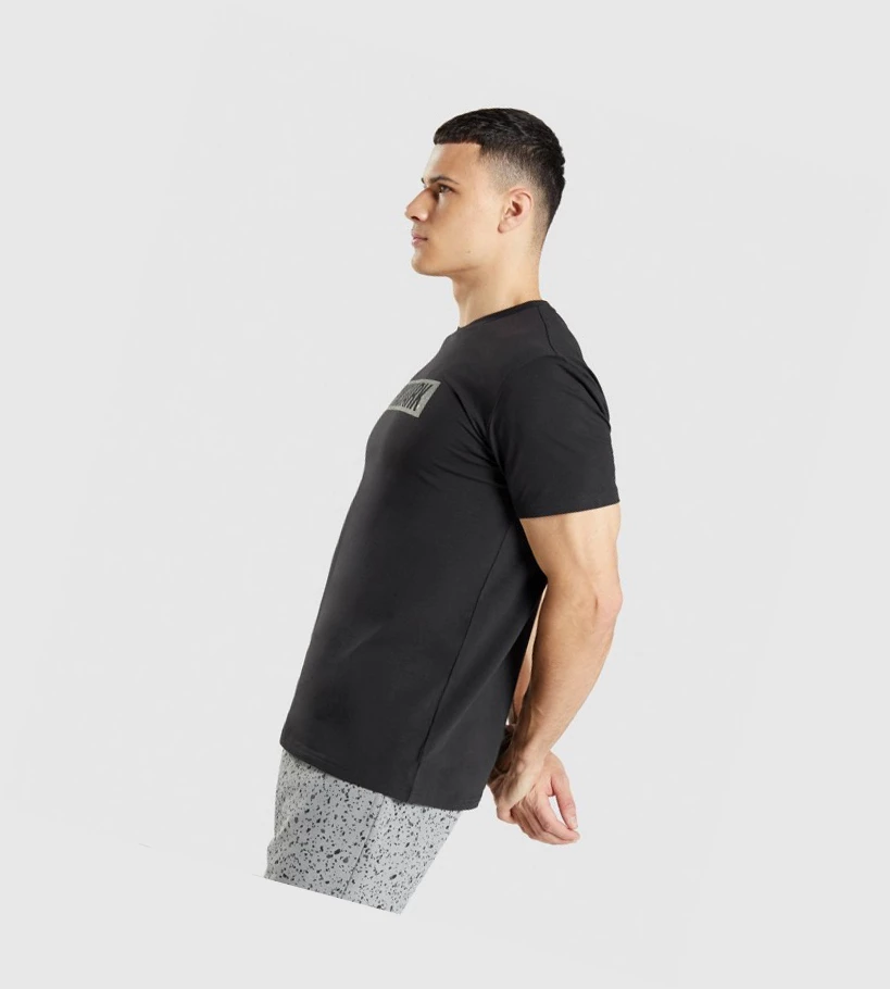 Camiseta Gymshark Micro Print Block Infill Hombre Negros | RAGNWMS-93