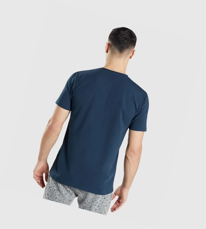 Camiseta Gymshark Micro Print Block Infill Hombre Azul Marino | XTJZWMF-59