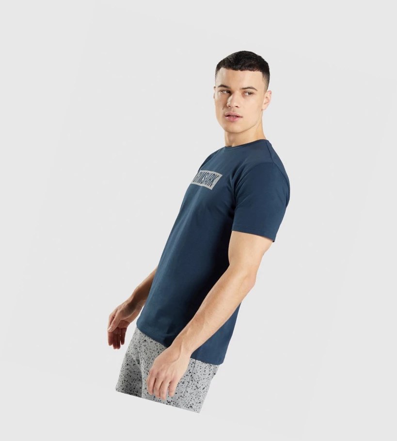 Camiseta Gymshark Micro Print Block Infill Hombre Azul Marino | XTJZWMF-59