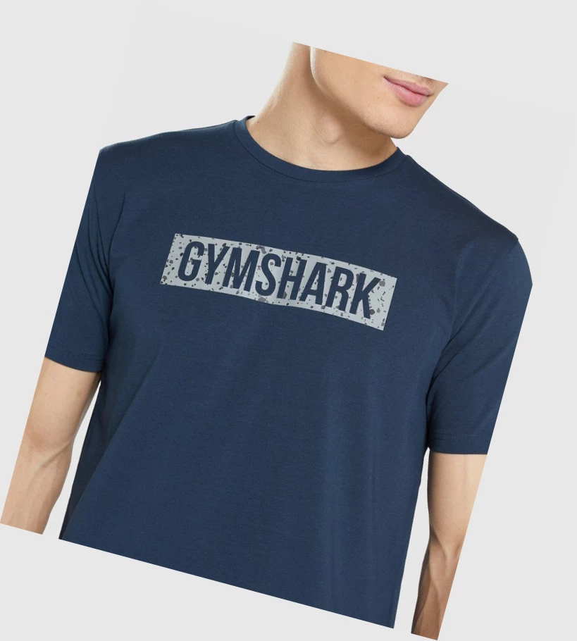 Camiseta Gymshark Micro Print Block Infill Hombre Azul Marino | XTJZWMF-59