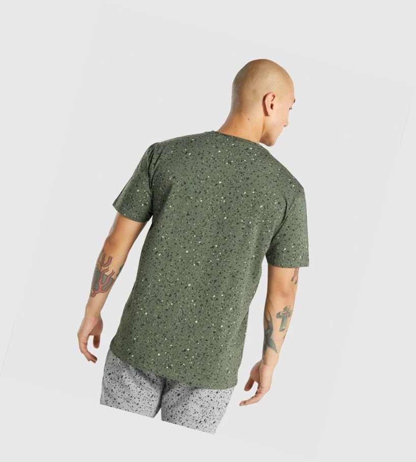 Camiseta Gymshark Micro Print Hombre Verdes | KTBHERJ-18