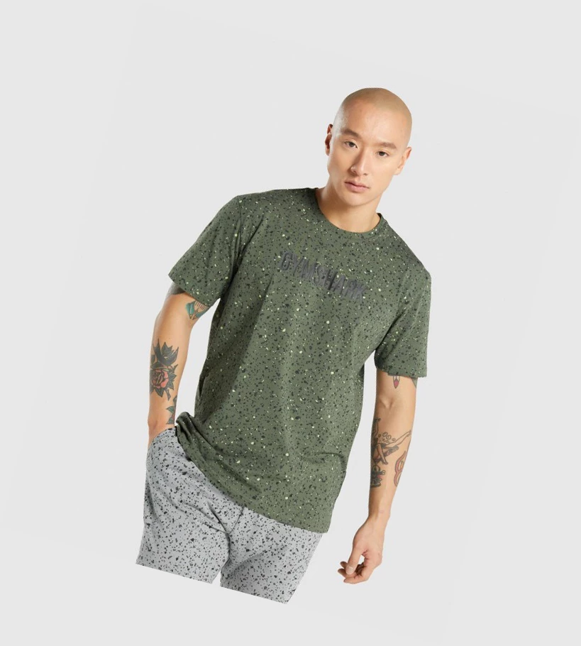 Camiseta Gymshark Micro Print Hombre Verdes | KTBHERJ-18