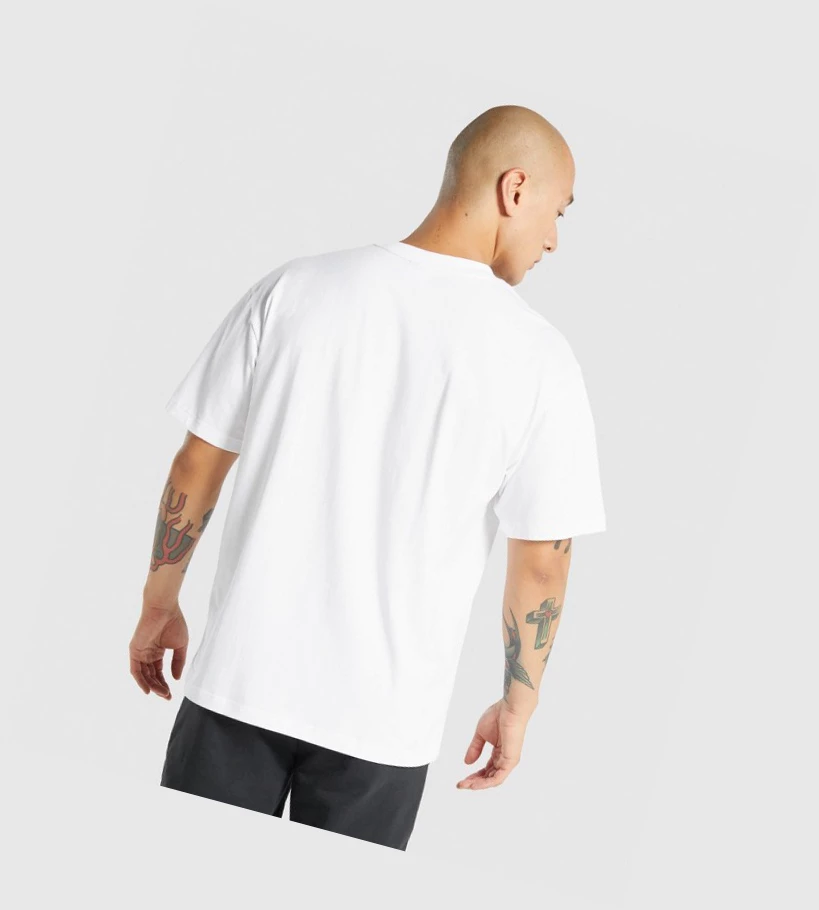 Camiseta Gymshark Oversized Hombre Blancos | TSKIBXC-64