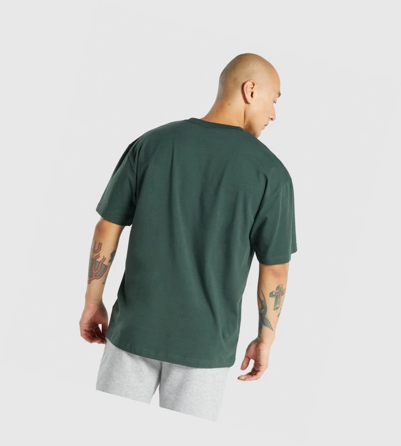 Camiseta Gymshark Oversized Hombre Verdes Oscuro | MQVCGDH-69