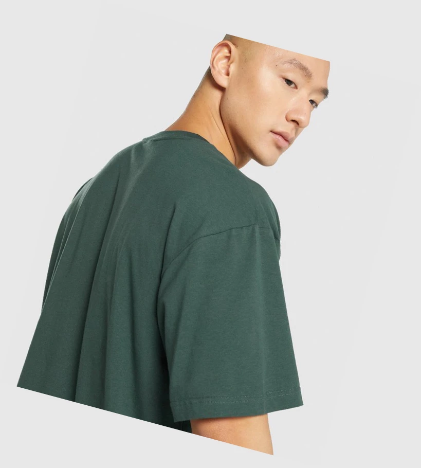 Camiseta Gymshark Oversized Hombre Verdes Oscuro | MQVCGDH-69