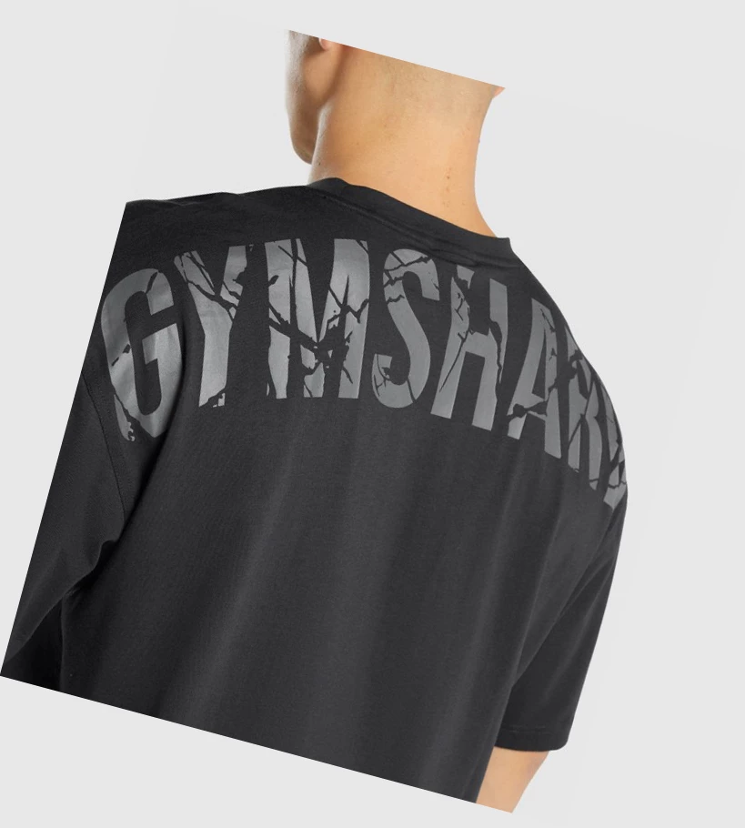 Camiseta Gymshark Power Hombre Negros | HLIEXSM-16