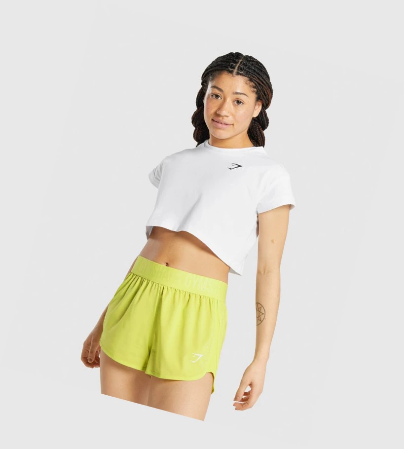 Camiseta Gymshark Pre-Workout Estampados Crop Mujer Blancos | UDYTAJV-59