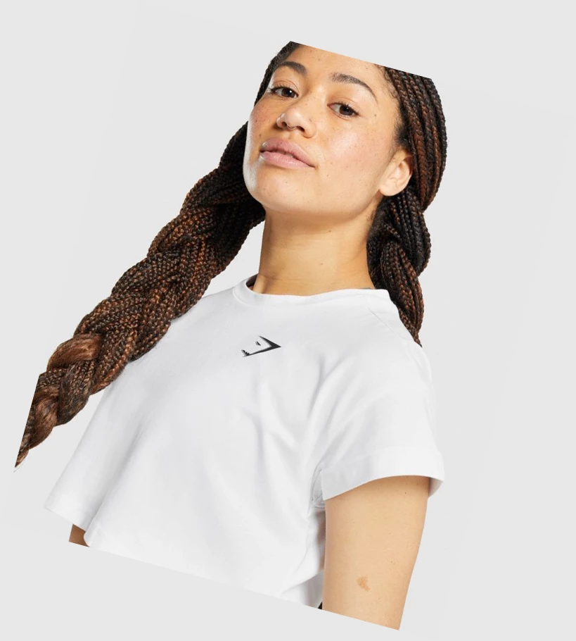 Camiseta Gymshark Pre-Workout Estampados Crop Mujer Blancos | UDYTAJV-59