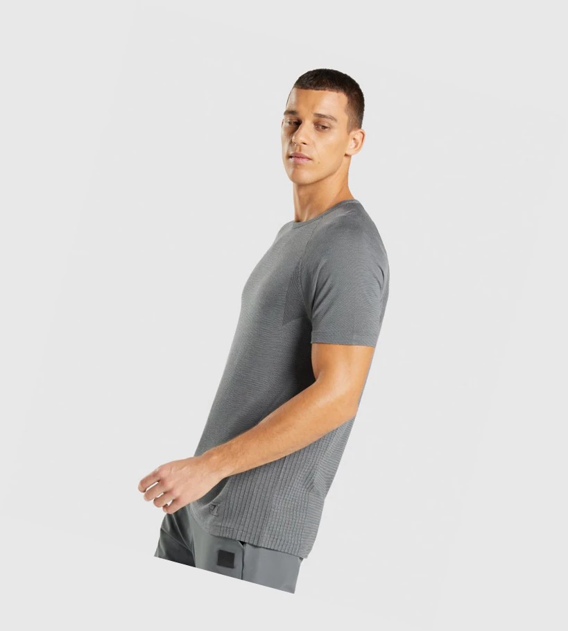 Camiseta Gymshark Retake Seamless Hombre Negros Grises | KQPAMBU-10