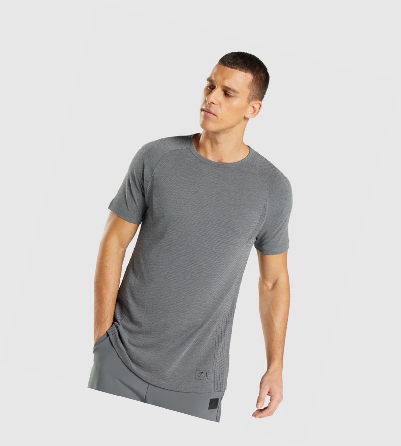 Camiseta Gymshark Retake Seamless Hombre Negros Grises | KQPAMBU-10