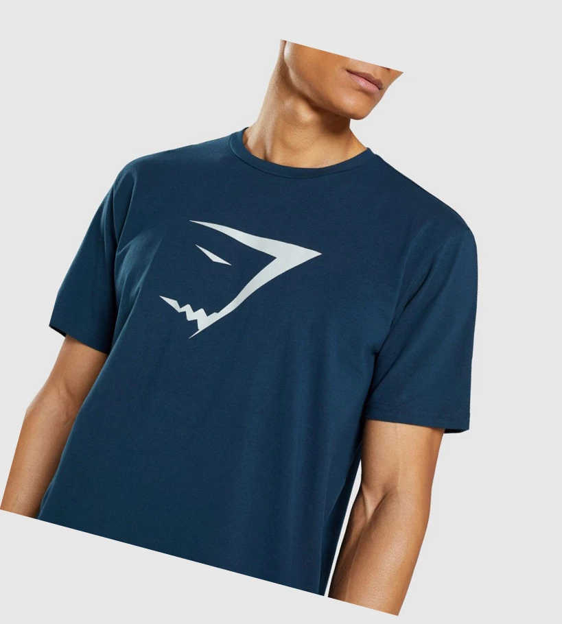 Camiseta Gymshark Sharkhead Infill Hombre Azul Marino | OZWLRUG-59