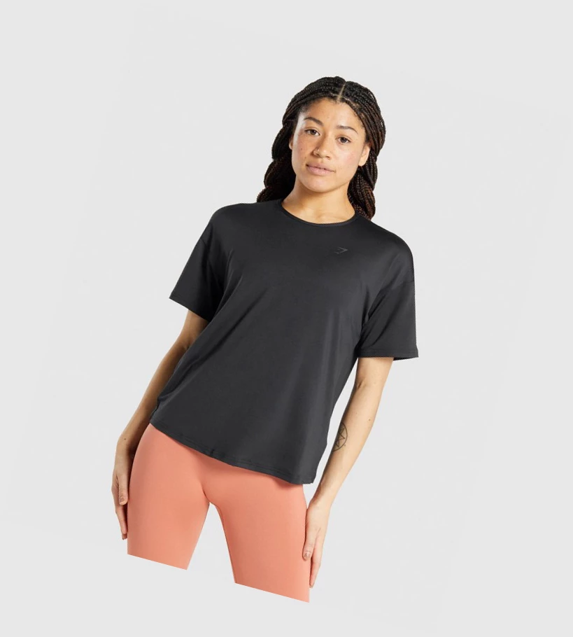 Camiseta Gymshark Studio Mujer Negros | DQTXISB-06