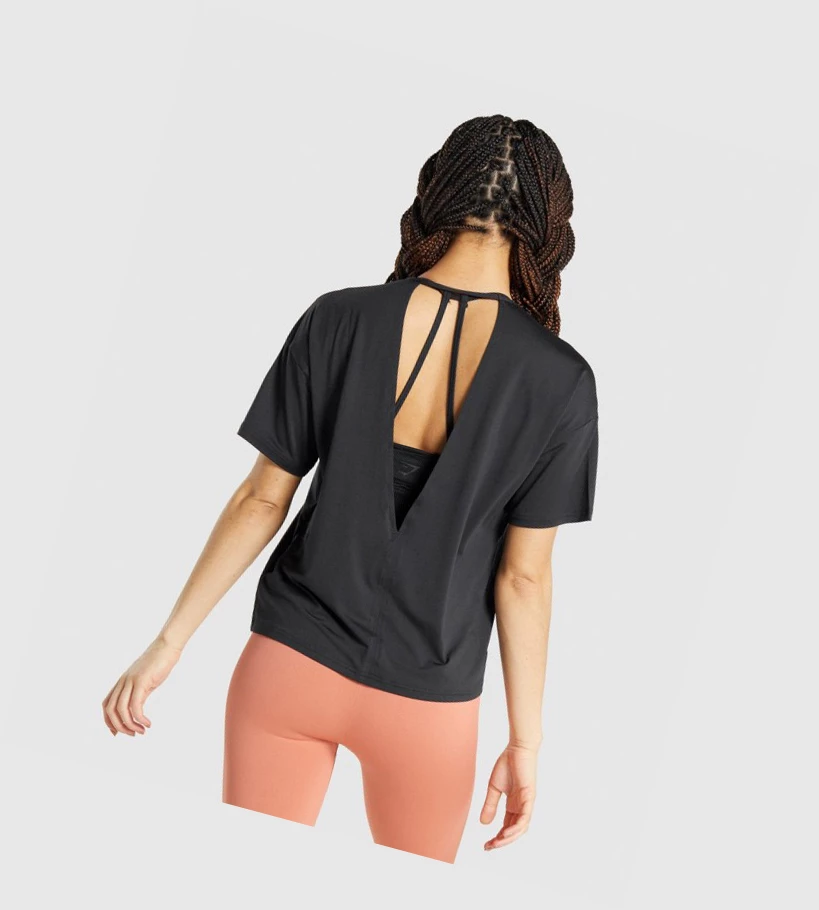 Camiseta Gymshark Studio Mujer Negros | DQTXISB-06