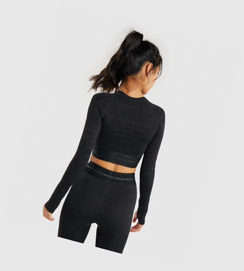 Camiseta Gymshark Vision Crop Top Mujer Negros | GDOKLFH-21